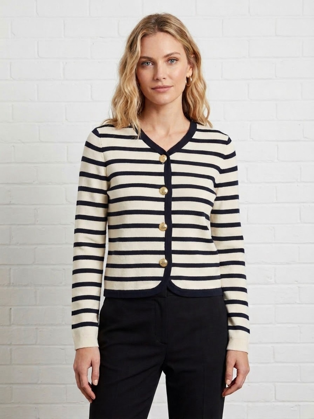 NWT Rag Bone Dee Striped Cardigan Gold Button Knit Sweater